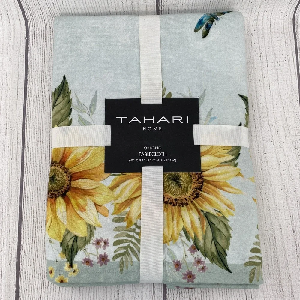 Tahari Tablecloth 60x84 Sunflower Dragonfly Green Yellow Blue Summer Spring